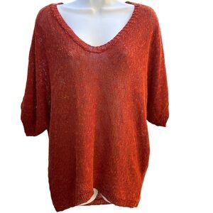 Eileen Fisher Women's Knit Sweater Rust Linen Blend Oversized Tunic Top Size XS